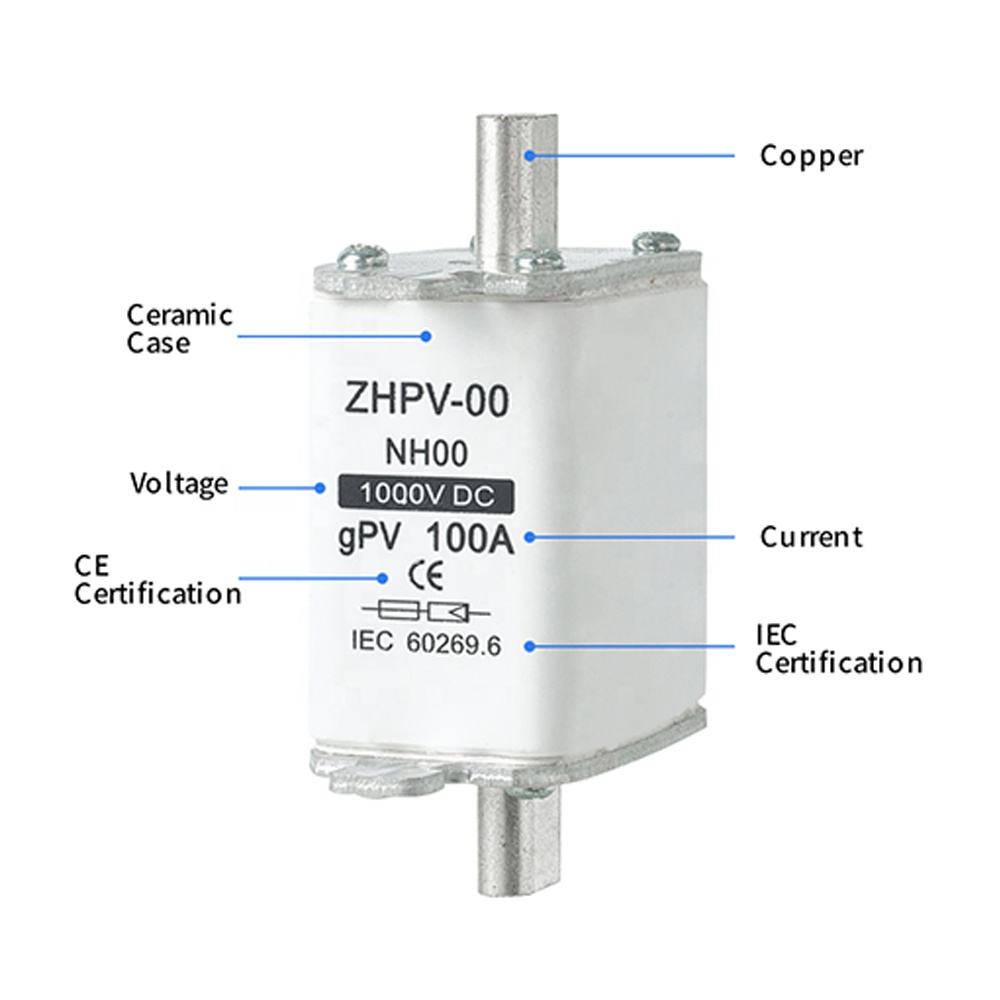 NH00-1000V IEC Нисконапонски фотоволтаичен нож осигурувач Пластика 80A 6ka Капацитет на кинење